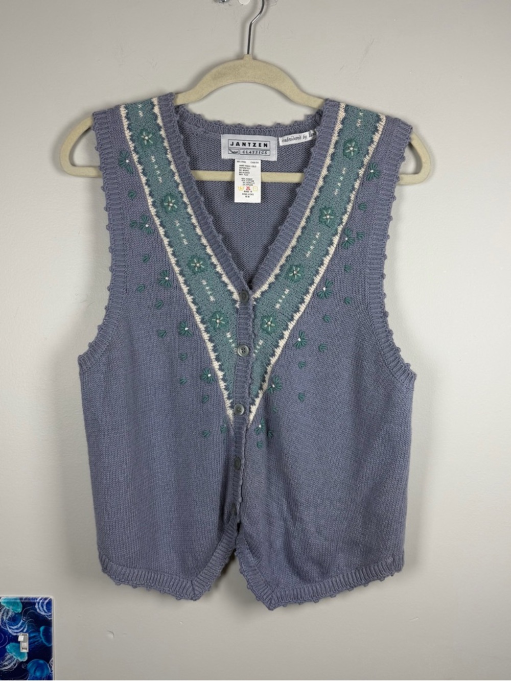 Vintage Jantzen Purple Floral Cottagecore Hand Knit Sweater Vest Medium Fall